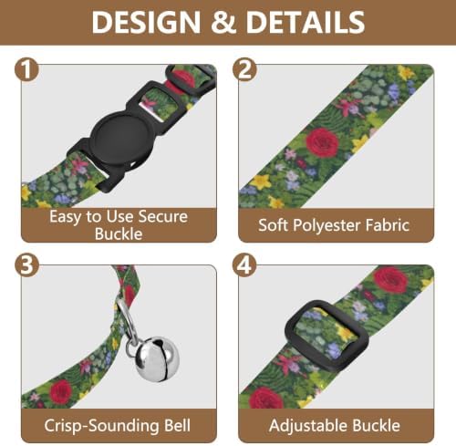 Floral Bloom Green Adjustable Buckle Puppy Collar 2 Pack Soft Polyester Pet Collar