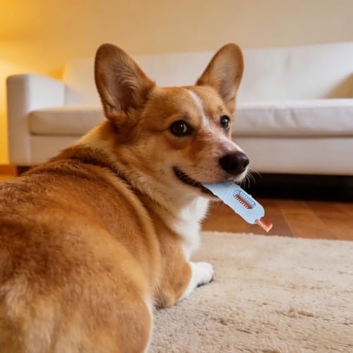 Sausage-Shaped Dog Chew Toy with Teeth Cleaning Bristles (Blue)
