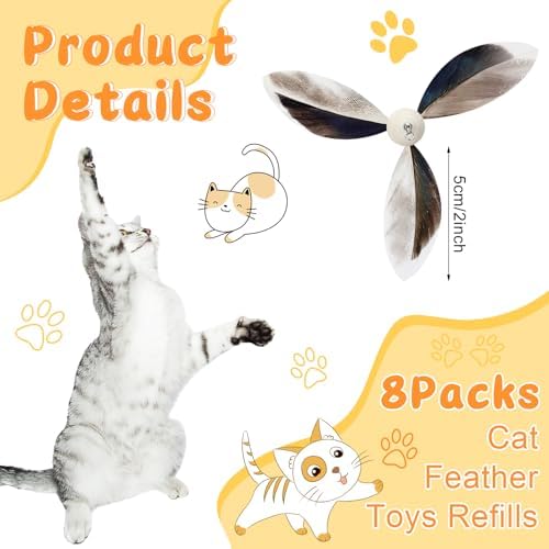 8 Pcs Cat Feather Propeller Toys Refills Replacement Propeller Interactive Cat Toy Refills Kittens Toy Feather Replacement Wand Teasers Attachments for Kittens Wand(Lovely)