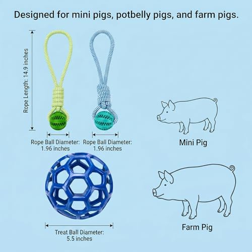Ronyes 3 Pcs Pig Enrichment Toys, Treat Feeder and Rope Balls for Pet Pigs
