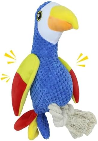 7" Squeaky Plush Toy for Puppies Small Dogs Self Etertainment Washable Soft Made [PET ONLY] (Yellow Wing Parrot)