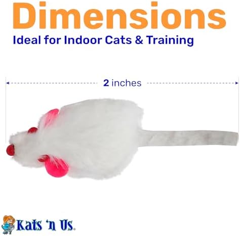 Kats'N Us 2 Inch Real Rabbit Fur Non-Rattle Mouse Cat Toys (10, White)