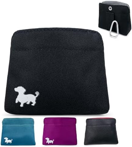 Small Dog Treat Pouch – Slim Magnetic Pocket Dog Treat Bag for Walking & Training – Discreet Clip On Treat Pouch for Leash, Waistband or Pocket – Mess Free Storage (Black/Gray)