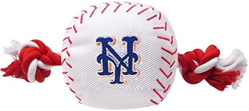 Pets First Baseball Rope Toy for DOGS & CATS. Tough nylon, Sporty Baseball Design, Heavy-duty ropes with Inner SQUEAKER