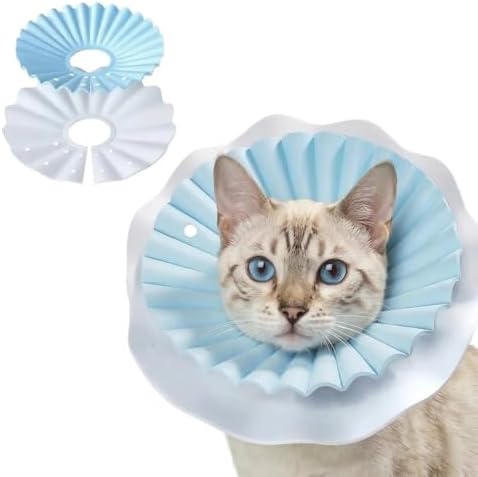 McGill’s Tail Cat Cone Collar Soft, Comfortable Cat Recovery Collar with Royal Ruffled Design, Adjustable Elizabethan Collar for Cats, Water-Resistant EVA Cat Cones After Surgery (Sky Blue, M)