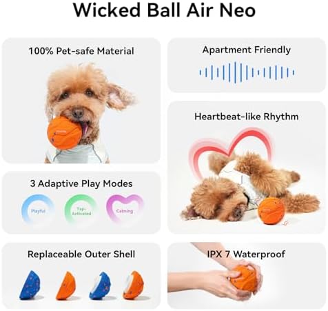 Cheerble Smart Interactive Dog Toy, Wicked Ball AIR Neo, Heartbeat Puppy Toy Automatic Moving, Bouncing, and Rotating, ETPU Material, IPX7 Waterproof Rating, Active Rolling Ball for Medium & Large Dog