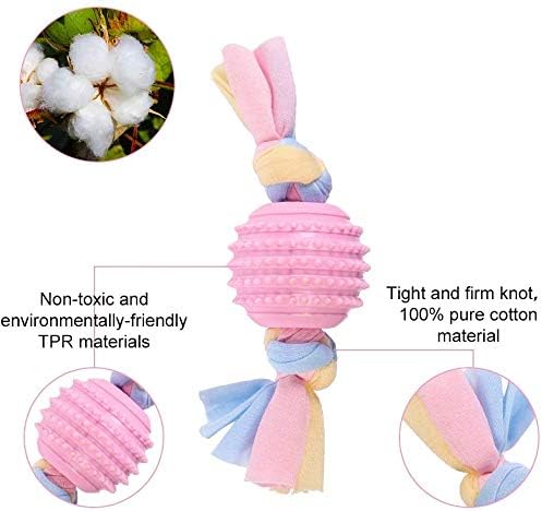 Dog Chew Toys, 7pcs Dog Puppies Teething Chewing Toy Set with Ball and Colorful Ropes, Interactive Pet Toys for Small and Medium Dogs (Pink)