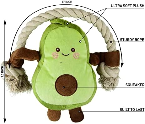 Native Pup Dog Toy Rope and Plush Stuffed Squeaker, Tug of War Toys for Dogs, Puppy Welcome Home Add on for Pets (Avocado)