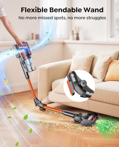 Cordless Vacuum Cleaner, 650W/55Kpa/70Mins Stick Vacuum Cleaners for Home | 180° Foldable Wand &3.3Ft Hose, Touch Screen, AUTO-Mode, Wall Mount Charging, Fragrance, Vacuum for Floor/Carpet/Pet Hair/Car