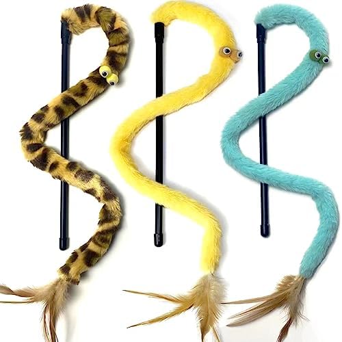 Cat Toys for Indoor Toys,Rainbow Cat Wand Toys,Feather Flips Plush Ball Cat Toys,Interactive Feather Toy for Teaser Play and Chase Exercise with Kitten 3 Pack (Pack 3)