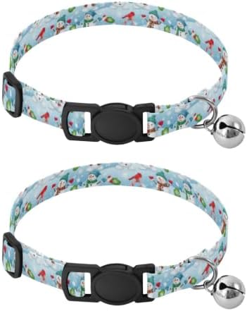 Cute Snowmen Breakaway Cat Collars with Bell 2 Pack Cats Collar Adjustable Length 10.6" to 17.1"