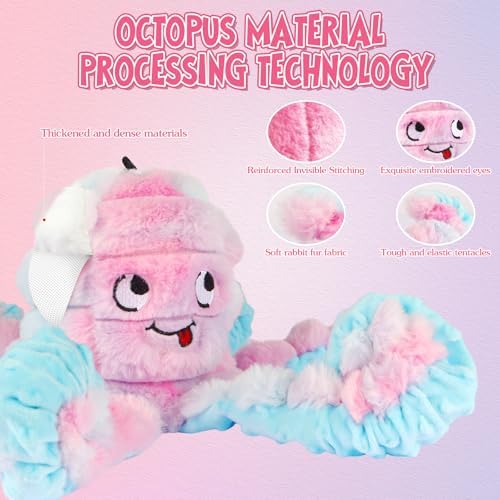 Tough Octopus Dog Toy, Interactive Squeaky & Crinkle Tug of War Toy for Aggressive Chewers, Large Durable Plush Chew Toys to Keep Dogs Busy- Crinkle Octopus, Large (Pink)