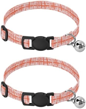 2 Pack Cats Collar Brush Strokes Coral Cat Collars with Bell, Adjustable Length 10.6" to 17.1"