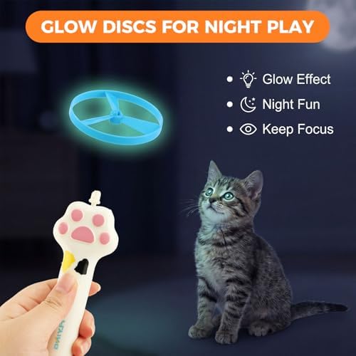 Cat Fetch Toy Launcher, Rechargeable Flying Disc Launcher with 10 Discs, Interactive Toy for Indoor and Outdoor Play(White)