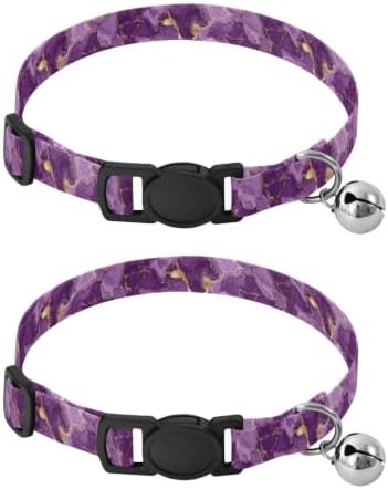 Marble Purple Soft Polyester Pet Collar, 2 Pack Bell Collar for Small Dogs