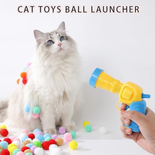 Cat Ball Toy Launcher Gun, 50 Plush Balls and 1 Plastic Gun, Fun Interactive Cat Toys