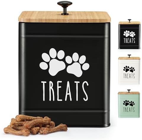 PERFNIQUE Dog Treat Container, Airtight Dog Treat Jar, Dog Cookie Jar for kitchen Counter, Pet Treat Container, Dog Food Storage, Treat Jars for Pets, Cat Treat Container, 7.8''x6.2 (Black)
