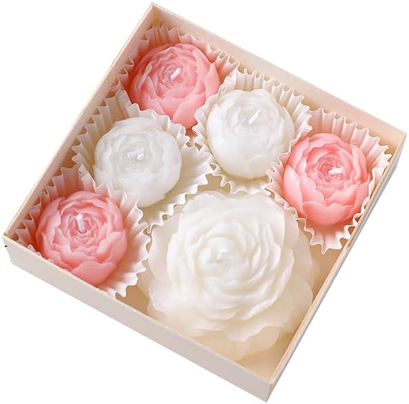Flower Candles, Rose Peony Scented Floral Candle(White & Pink) | 6-Pack Handmade Aromatherapy for Spa Party Wedding Home Decor