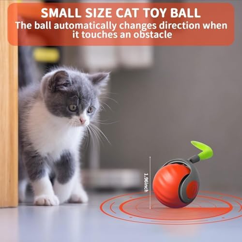 Automatic Moving Cat Toy, 2026 Upgrade Motion Activated Ball with Feather Tail, USB Rechargeable Smart Cat Toys for Indoor, Fun Exercise for Kittens (Blue and Orange)