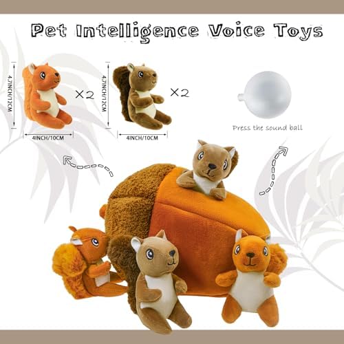 Hide A Squirrel Plush Dog Toy with Crinkle Nut, Hide and Seek Dog Toys to Keep Them Busy Pet Teeth Clean Chew Toys for Small & Medium Dogs