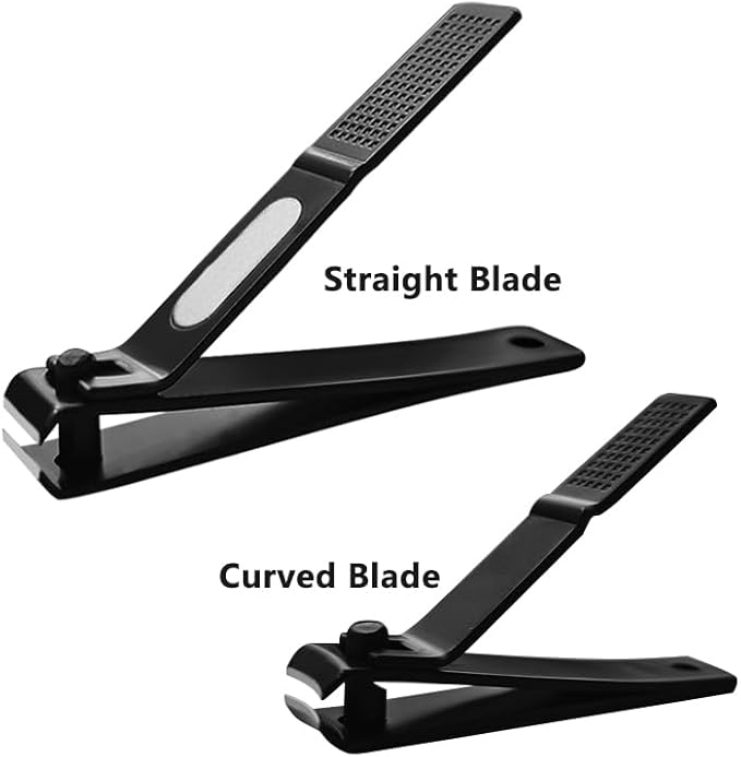 Nail Clippers Set Sharp Black Nail Cutter Fingernail Toenail Clipper with Case Large and Small 2 Piece (Black case)