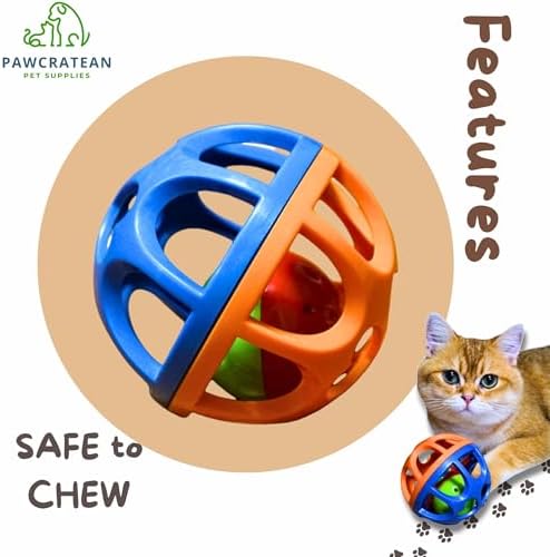 Large Cat Ball Toy with Bell - Durable, Self-Entertainment, Colorful Indoor Exercise (Yellow & Purple) (Blue & Red)