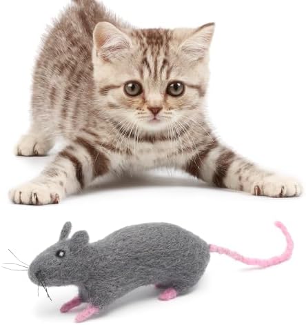Glaciart One Felt Cat Rat Toy – Soft Fuzzy Enrichment 100% Natural Wool - Interactive Catnip Play Cat Toy Set - Safe for Pets, Non-AZO Colored Dyes