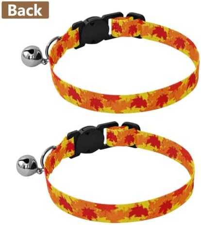 Autumn Maple Leaf Yellow Collar with Bell for Dog Puppy 2 Pack Small Dog Collar Adjustable Length 10.6" to 17.1"