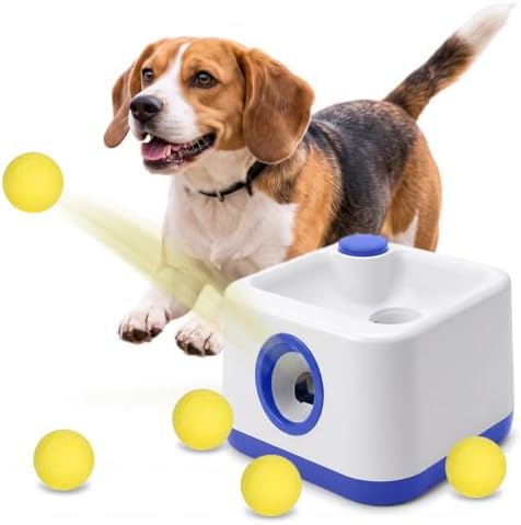 cjc Automatic Dog Ball Launcher,Interactive Fetch Toy for Small/MediumDogs,Pet Ball Thrower Machine for Outdoor Use with 5 PCS Balls,Adjustable Distance 20-40FT(Blue)