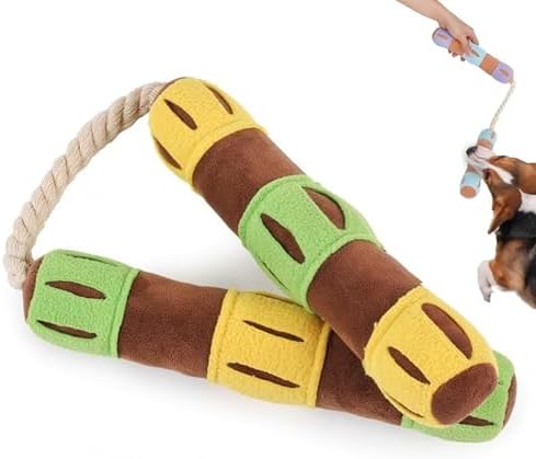 Playful Paws Nunchakus Dog Toy Dog Chew Toys Dog Enrichment Toys with Squeaky and Hidden Treats Interactive Dog Puzzles Toy Snuffle for Dogs (Brown)