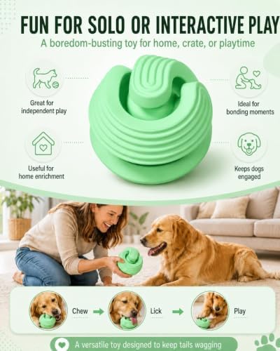 Dog Ball for Aggressive Chewers, Natural Rubber Durable Treat Dispensing Dog Toy Ball with Peanut Butter Grooves, Interactive Dog Food Ball for Medium Large Dogs,Green