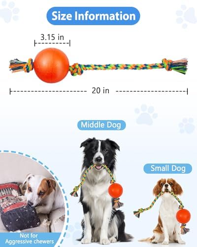 Harhana Rope Toys With Squeaky Ball - Tug of War Toy for Small, Medium Dogs - Durable Rubber, Interactive Fetch Toys for Boredom