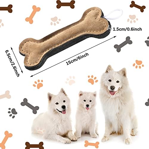 Deekin 3 Pcs Leather Dog Toy 6 Inch Bone Chew Toys with Rope Handle