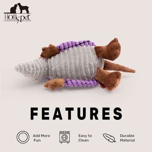 Hollypet Armadillo Squeaky Puppy Dog Toys for Small Medium Dogs, 8"