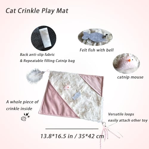 Cat Crinkle Play Mat with Catnip Interactive Cats Activity Mat for Indoor