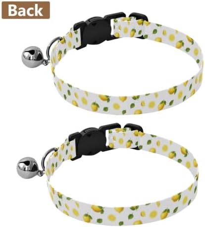 2 Pack Kitten Collars Lemons White Cat Collars with Bell, Adjustable Length 10.6" to 17.1"
