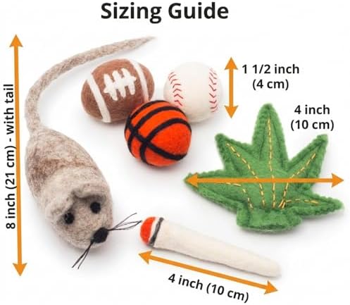 Glaciart One Felt Cat Toys Set (6pc) – Handmade Wool Catnip Toys for Indoor Cats | Eco-Friendly Natural Wool Balls, Mouse & Joint Toys | Durable Cat Enrichment Toys for Exercise & Play