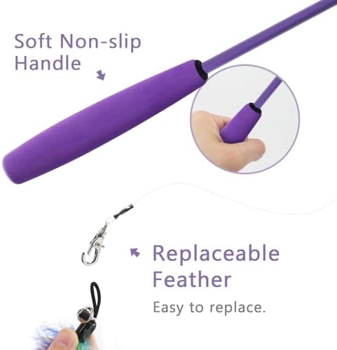 SONGWAY Interactive Cat Feather Toy Set - Retractable Teaser Wand with 6 Pcs Feather Refills with Bell, Cat Wand Toys for Indoor Cats Kittens Play Chase Exercise, Blue