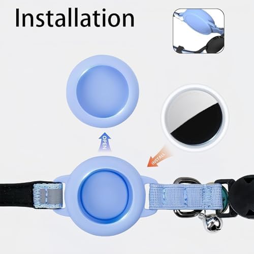 Reflective Breakaway Cat Collar for AirTag (1st & 2nd Gen) Holder - Waterproof Safety Buckle Kitten Collar with Bell, Luminous Lightweight GPS Tracker Case for Apple for Air Tag (Blue)