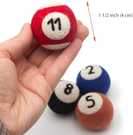 Glaciart One Wool Pool Ball Cat Toy – 4 Pcs with Catnip - Soft Fuzzy Enrichment 100% Natural Felt Cat Toy - Interactive Play Set - Safe for Pets, Non-AZO Colored Dyes – 1.5”