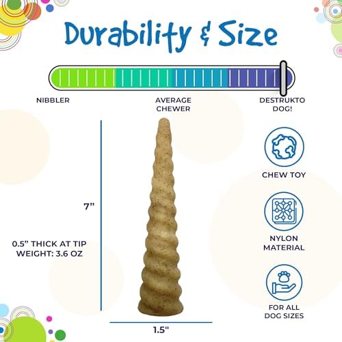 SodaPup Unicorn Horn – Durable Nylon Dog Chew Toy Made in USA from Non Toxic Pet Safe Food Safe Material for Aggressive Chewers, Mental Stimulation, Clean Teeth, Fresh Breath, & Problem Chewing