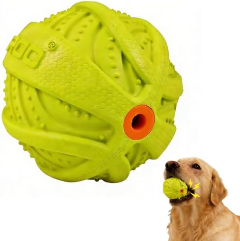 LaRoo Squeaky Dog Ball Toy,Durable Natural Rubber Squeaker Ball Throwing Training,Teeth Cleaning Chew Toy for Pet Medium and Large Dogs (3.5In Green)