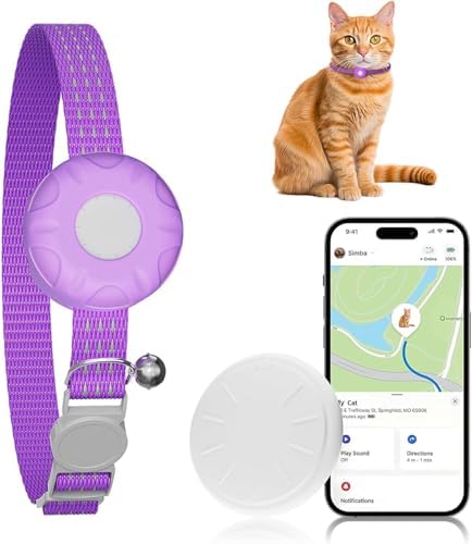 Cat Tracker, Waterproof Pet Tracker for Cats, Cat GPS Tracker Compatible with Apple Find My App (Only iOS), No Monthly Fee, Purple