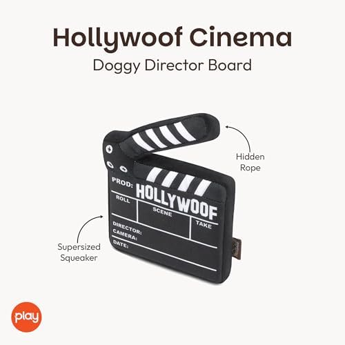 P.L.A.Y. Cute Plush Dog Toys - Hollywoof Cinema, Movie Themed Durable Squeaker Chew Toy, Great for Puppies & Small, Medium, Large Dogs - Machine Washable, Recycled Materials (Doggy Director Board)