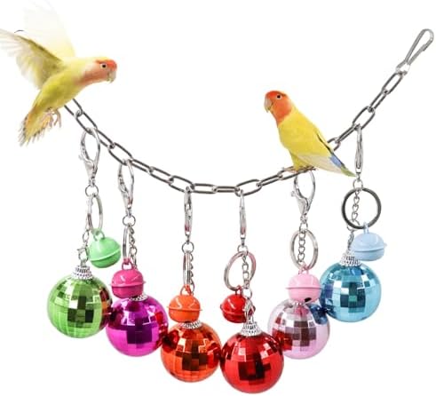 Oooct Bird Swing Wind Chime Toys, Colorful Parrot Hanging Chewing Toy with Hollow Balls and Bells, Bird Cage Accessories for Small to Medium Birds, Budgie Lovebirds Conures Parakeets Cockatiels Rats