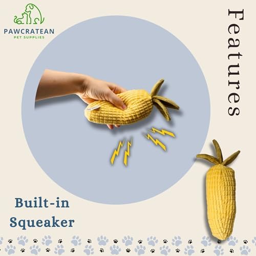7" Squeaky Plush Toy for Puppies Small Dogs Self Etertainment Washable Soft Made [PET ONLY] (Corn)