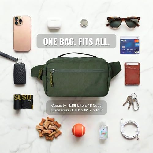 Crossbody Dog Walking Bag, Treat Pouch & Poop Bag Holder, Olive Green