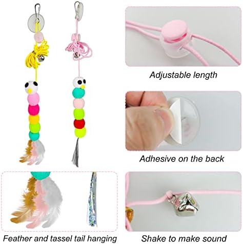 WishLotus Interactive Cat Toys, 2 PCS Retractable Hanging Door Self-Playing Cat Feather Toy, Soft and Cute Caterpillar Cat Toy with String, Sticky Hook and Bell for Cat Playing and Killing Time (A)