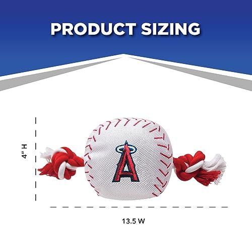 Pets First MLB LA Angels Baseball Rope Toy for Dogs & Cats. Tough Nylon, Sporty Baseball Design, Heavy-Duty Ropes with Inner Squeaker