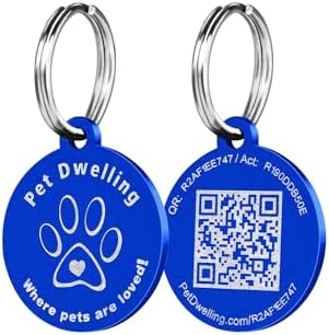 Pet Dwelling Aluminum QR Pet ID Tag – Smart Dog & Cat Tags with Free Personalized Online Profile, Instant Scan Alerts & AI-Powered Insights (Round Blue)